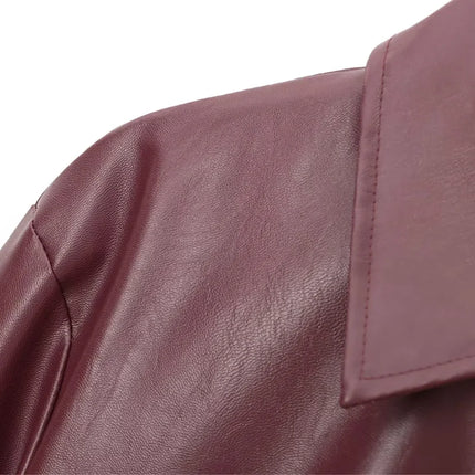 Women's Burgundy Faux Leather Zip Jacket | Minimalist PU Bomber Style