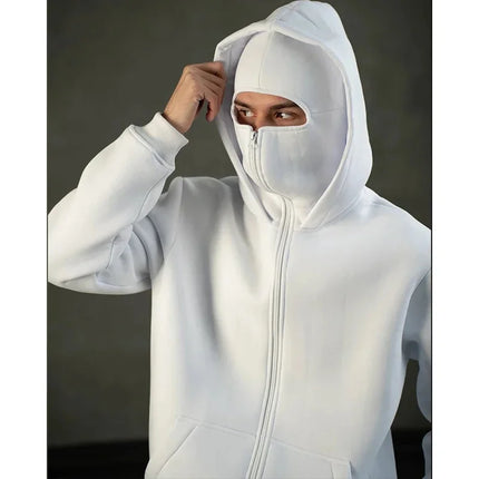 Unisex Balaclava Ninja Hoodie | Oversized Full Zip Streetwear Hoodie with Built-In Mask