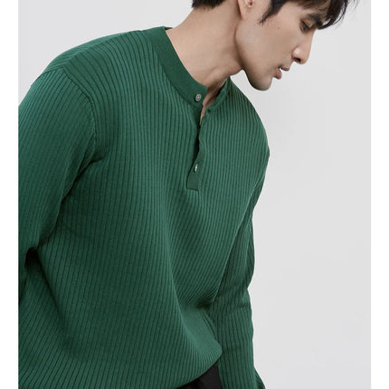 Men’s Ribbed Knit Henley Sweater – Casual Pullover for Fall & Winter