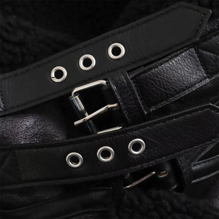 Women’s Faux Leather Shearling Jacket Warm Winter Biker Coat with Belt