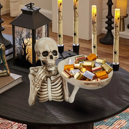 Halloween Skeleton Snack Bowl Creepy Candy Dish and Decorative Serving Tray