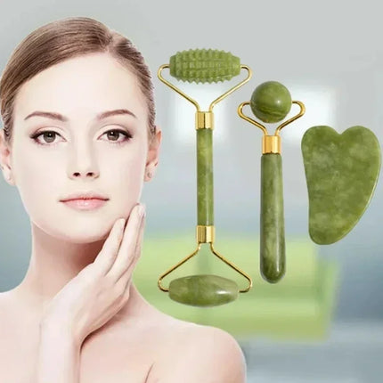 Natural Jade Roller & Gua Sha Set – Face, Neck & Body Massage Tool for Lifting, Firming & Eye Care