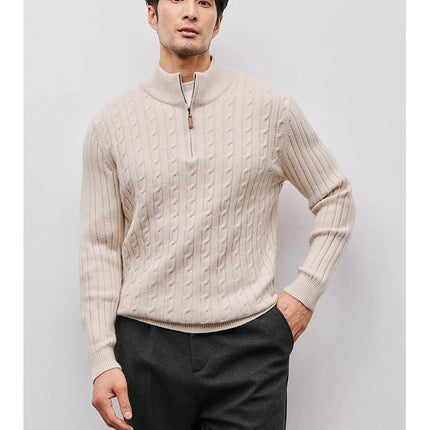 Men’s Gray Half-Zip Knitted Sweater | Cable Knit Pullover for Winter