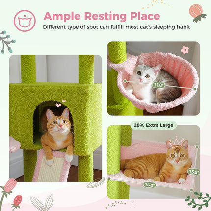 Cactus Cat Tree Floor to Ceiling Cat Tower – Adjustable Climbing, Scratching & Lounging Playhouse