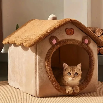 Cute Bear House Cat Bed – Soft & Cozy Indoor Pet House for Cats & Small Dogs