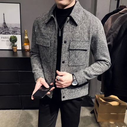 Men’s Plaid Wool Jacket | Casual Checkered Button-Up Overshirt