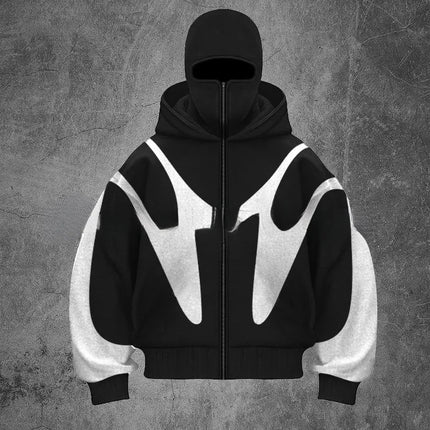 Unisex Windproof Balaclava Hoodie – Oversized Streetwear Zip-Up Jacket