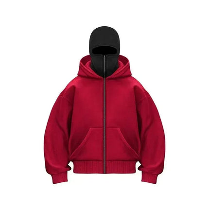 Unisex Balaclava Ninja Hoodie | Oversized Full Zip Streetwear Hoodie with Built-In Mask