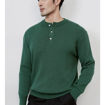 Men’s Ribbed Knit Henley Sweater – Casual Pullover for Fall & Winter