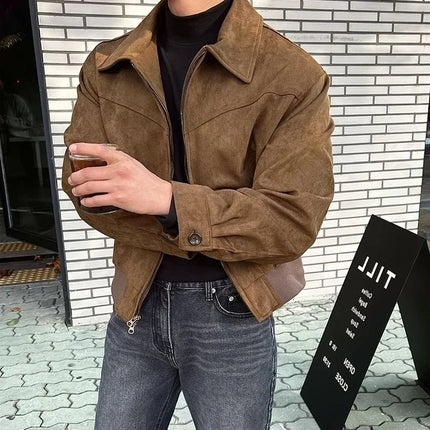 Men’s Suede Jacket – Classic Zip-Up Vintage Style Outerwear for Fall & Winter