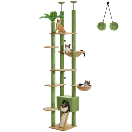 Cactus Cat Tree Floor to Ceiling Cat Tower – Adjustable Climbing, Scratching & Lounging Playhouse