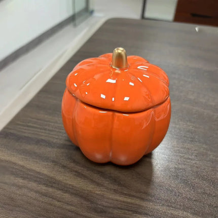 Ceramic Pumpkin Candle Jar with Lid Fall and Halloween Decorative Soy Candle