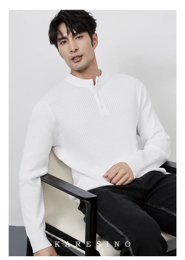 Men’s Ribbed Knit Henley Sweater – Casual Pullover for Fall & Winter