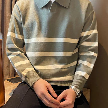 Men’s Striped Knit Polo Sweater | Casual Soft Pullover for Fall & Winter