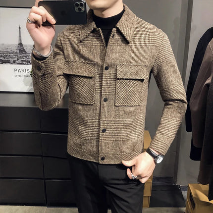 Men’s Plaid Wool Jacket | Casual Checkered Button-Up Overshirt