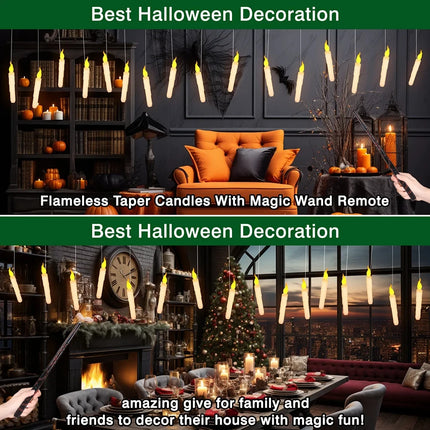 Halloween Floating Candle Set | Hanging LED Electric Candles with Remote Control Wand