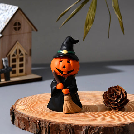 Halloween Pumpkin Figurines Set – 3pcs Cute Devil, Witch & Vampire Decorations