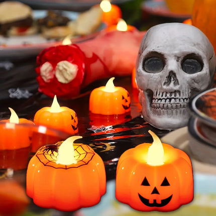 Halloween Pumpkin LED Tea Light Candles | Flameless Jack-O’-Lantern Decorations