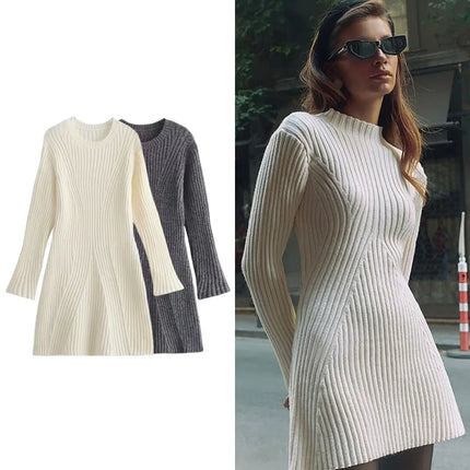 Women’s Ribbed Knit Sweater Dress Long Sleeve Slim Fit Winter Mini Dress