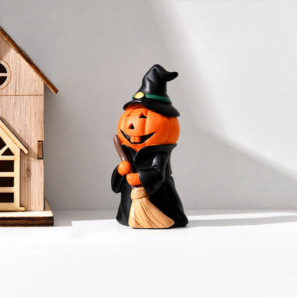 Halloween Pumpkin Figurines Set – 3pcs Cute Devil, Witch & Vampire Decorations