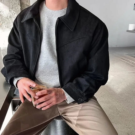 Men’s Suede Jacket – Classic Zip-Up Vintage Style Outerwear for Fall & Winter