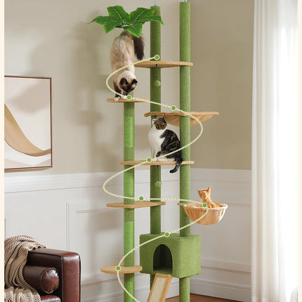 Cactus Cat Tree Floor to Ceiling Cat Tower – Adjustable Climbing, Scratching & Lounging Playhouse