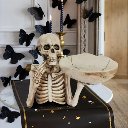 Halloween Skeleton Snack Bowl Creepy Candy Dish and Decorative Serving Tray