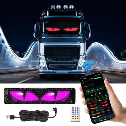 Colorful Devil Eyes LED Matrix Pixel Panel – Flexible Car Window Display with Dynamic Big Eye & Custom Animations