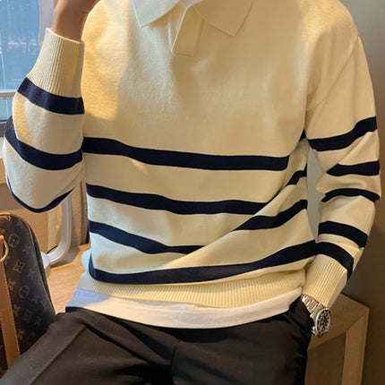 Men’s Striped Knit Polo Sweater | Casual Soft Pullover for Fall & Winter