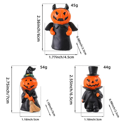 Halloween Pumpkin Figurines Set – 3pcs Cute Devil, Witch & Vampire Decorations