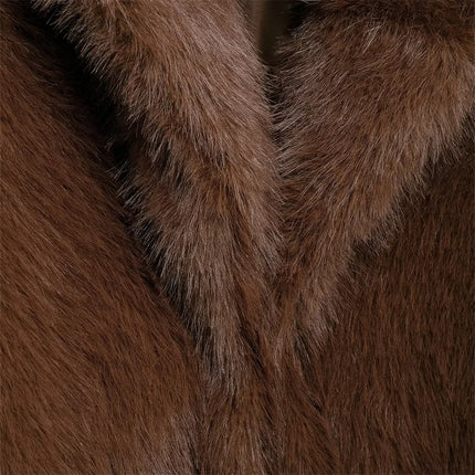 Women’s Brown Faux Fur Jacket Warm Plush Winter Coat