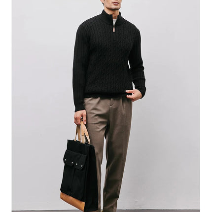 Men’s Gray Half-Zip Knitted Sweater | Cable Knit Pullover for Winter