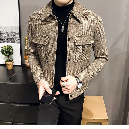 Men’s Plaid Wool Jacket | Casual Checkered Button-Up Overshirt
