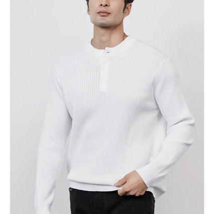 Men’s Ribbed Knit Henley Sweater – Casual Pullover for Fall & Winter