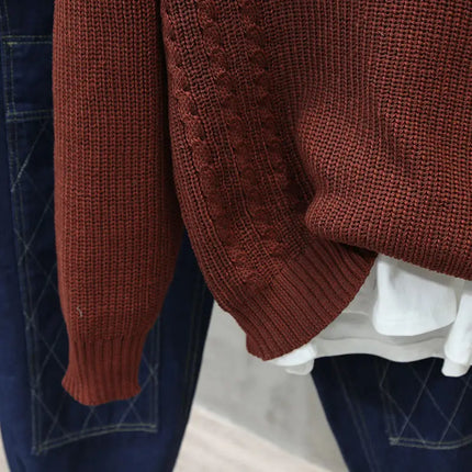 Men’s Half Button Knitted Sweater with Chest Pocket Warm Casual Winter Pullover