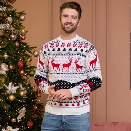 Matching Couple Christmas Reindeer Knitted Sweater Set Festive Holiday Pullover