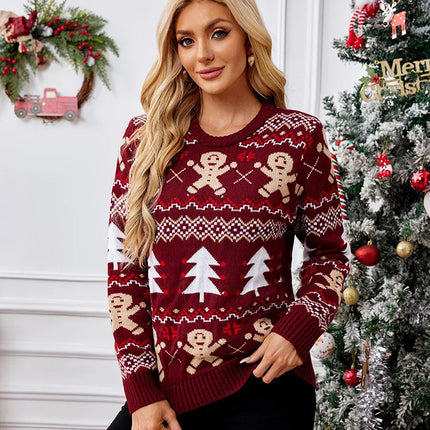 Women's Christmas Gingerbread Knitted Sweater Warm Festive Pullover Holiday Top