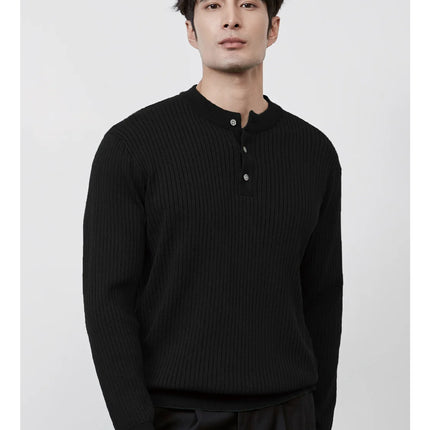 Men’s Ribbed Knit Henley Sweater – Casual Pullover for Fall & Winter