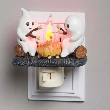 Halloween Ghost Night Light Plug In Cute Ghosts Sitting Around Campfire LED Night Lamp