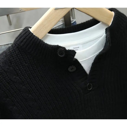 Men’s Half Button Knitted Sweater with Chest Pocket Warm Casual Winter Pullover