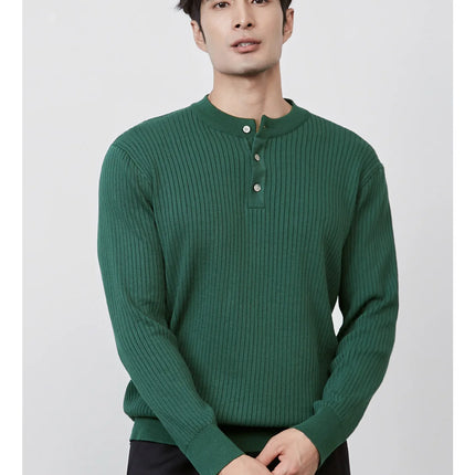 Men’s Ribbed Knit Henley Sweater – Casual Pullover for Fall & Winter