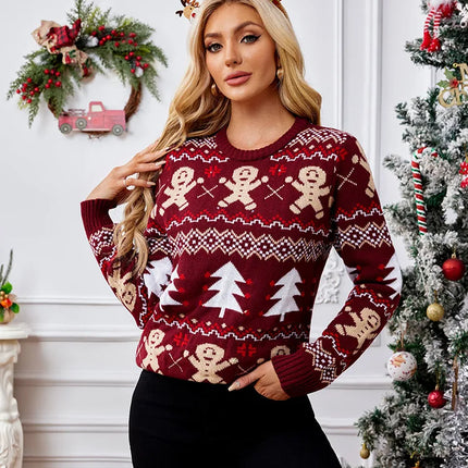 Women's Christmas Gingerbread Knitted Sweater Warm Festive Pullover Holiday Top