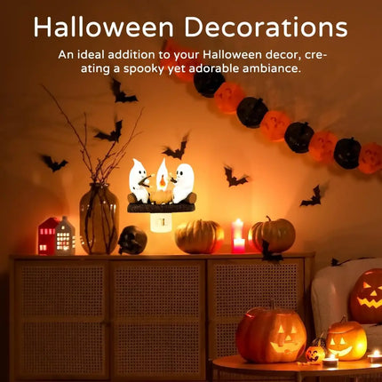 Halloween Ghost Night Light Plug In Cute Ghosts Sitting Around Campfire LED Night Lamp