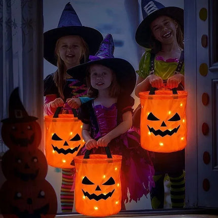 LED Halloween Trick-or-Treat Bucket – Pumpkin Candy Bag with Light