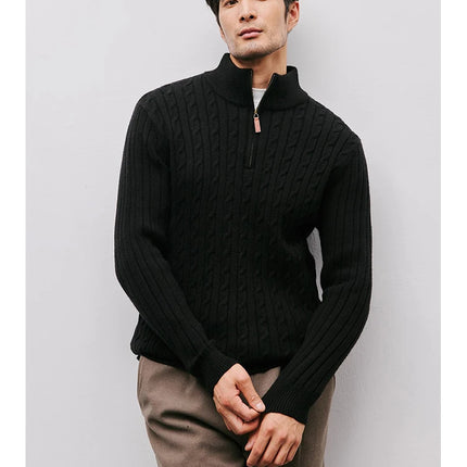 Men’s Gray Half-Zip Knitted Sweater | Cable Knit Pullover for Winter