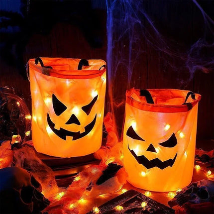 LED Halloween Trick-or-Treat Bucket – Pumpkin Candy Bag with Light