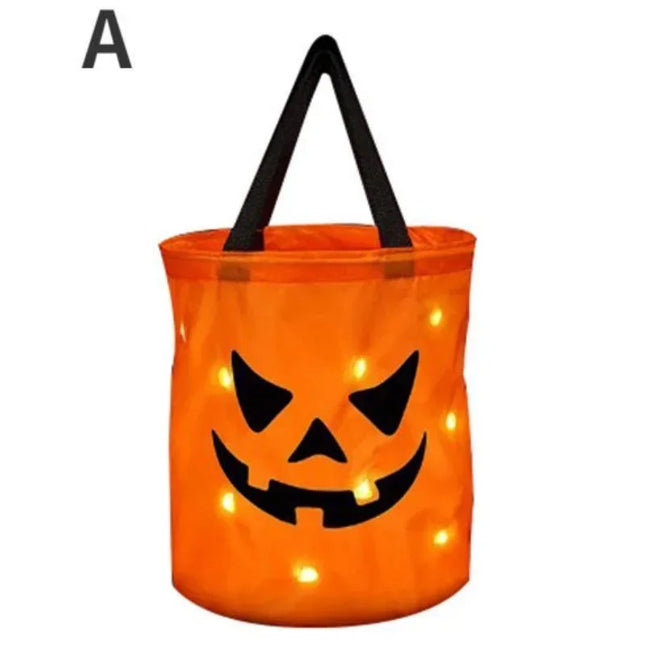 LED Halloween Trick-or-Treat Bucket – Pumpkin Candy Bag with Light