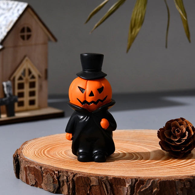 Halloween Pumpkin Figurines Set – 3pcs Cute Devil, Witch & Vampire Decorations