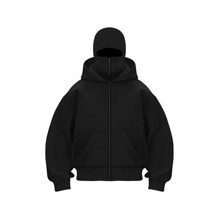 Unisex Balaclava Ninja Hoodie | Oversized Full Zip Streetwear Hoodie with Built-In Mask
