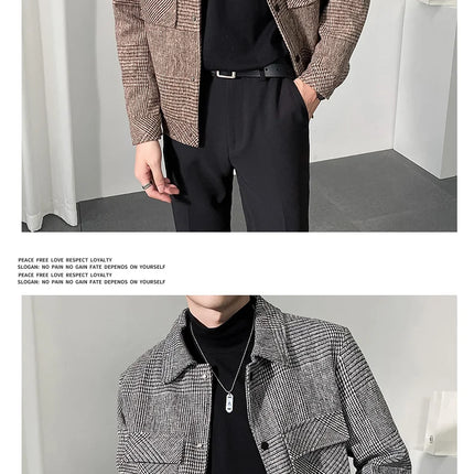 Men’s Plaid Wool Jacket | Casual Checkered Button-Up Overshirt